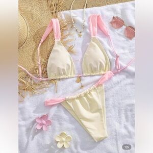 SHEIN Pink and Yellow Bikini Set
